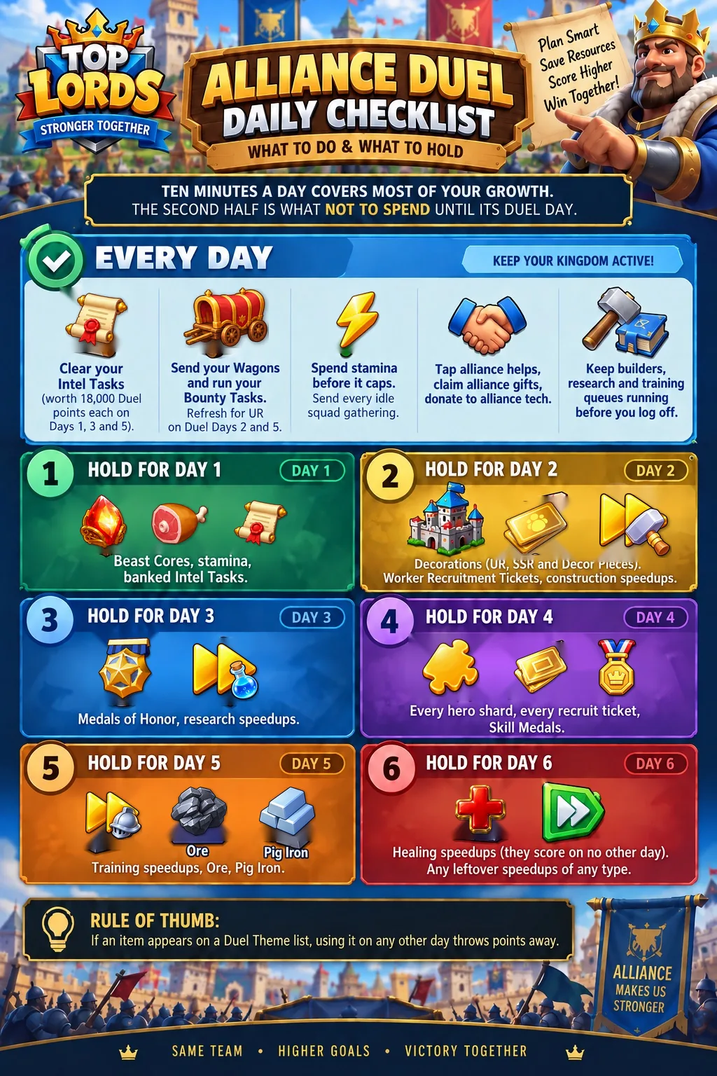 Daily Checklist — Top Lords Alliance Duel guide infographic